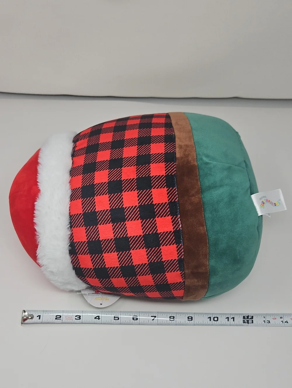 Squishmallows Nick The Santa Claus Teal Plaid Plush Faux Fur Trim